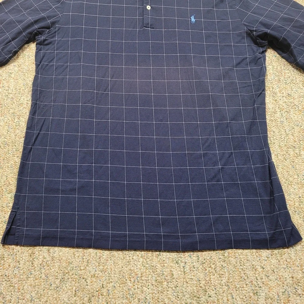 Polo Golf Ralph Lauren Shirt Mens XL Navy Windowpane Plaid Short Sleeve Casual
